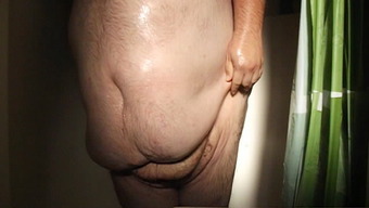 fat guy showering 