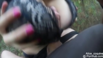 BF fucks my F Cup Boobs in the forest, huge oudoor Cumshot