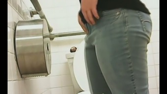 Chunky white lady filmed on hidden cam in the public restroom