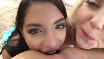 Gina Valentina and Chloe Cherry have fun during an anal fuck