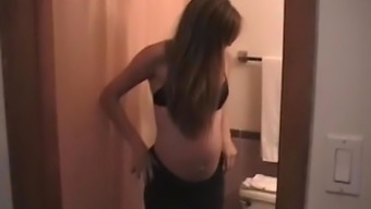 Pregnant blonde mom cleans up in naked and shaves herself ba