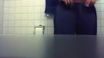 Blonde Peeing in Bathroom