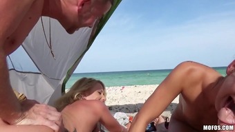 Alaina Kristar & Chanel Rae in Public Beach Bang in a Tent - RealSlutParty