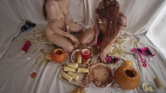Naked Violet Monroe and Alexa Nova playing with food in a nasty way