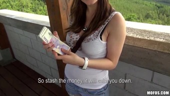 Big breasts girl fucked for money