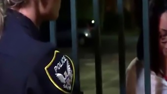 Muscular black stud fucking two busty police officers