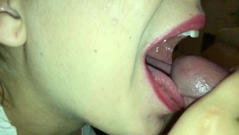 Homemade cum on tongue and swallow