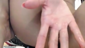 Pussy squirting while rubbing and anal dildo