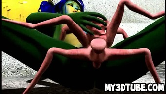 3D green alien getting fucked hard by a spider