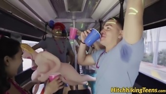 Hot Arya Fae gets fucked on a party bus full of students