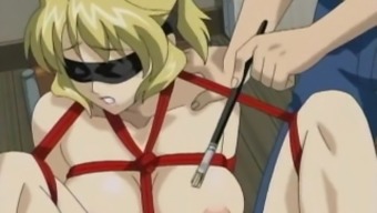 Hentai girl in rope bondage cums from his games
