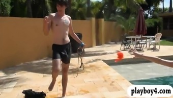 Hot coeds in bikini fucked by the pool