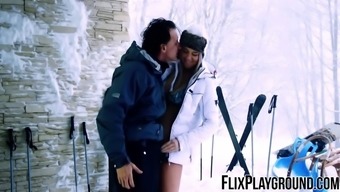 Slamming down Nikki Dreams pussy and doing it in the snow