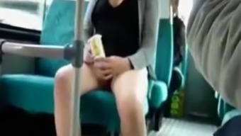 Leggy girl showing pussy on a bus