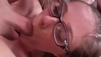 Teen in glasses gets face fucked