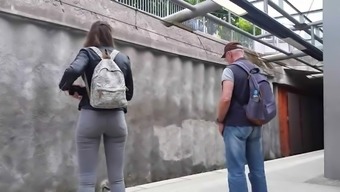 Brunette Teen awesome ass in grey tight jeans HD