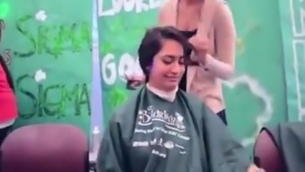 Cute indian girl  gets shaved for charity