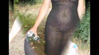flashing and transparent dress outside