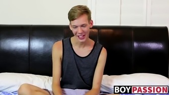 skinny twink wanks his long cock until he explodes his jizz