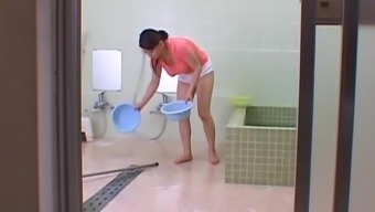Reiko Yamaguchi Plays With Herself As She Cleans The Bathroom