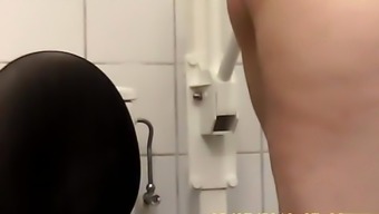 Lovely bunny enjoys urinating desperately in the ladies room