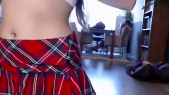 Busty babe in school uniform talking and chatting dirty on webcam