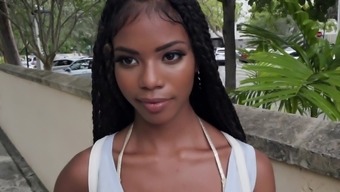 Ebony teen gets paid to fuck in public