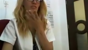 Horny Female Doctor Masturbates at Work on Webcam
