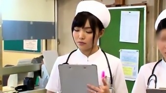 Naughty Japanese nurses take on a gang of raging cocks