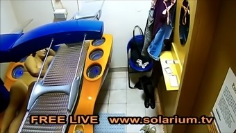 Solarium Cam 2 Girls Masturbates on real Live Voyeur Solarium