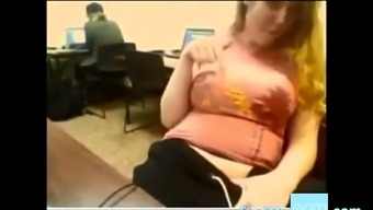 Pussy flash in public internet cafe
