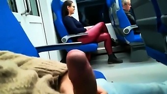 Nerdy brunette gives a sensual POV blowjob in a public place