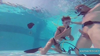 Slutty girl in scuba Minnie Manga is fucked by diving instructor