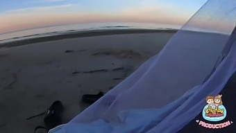 Thai Couple Have Outdoor On The Beach In Tent And Nearly Get Caught