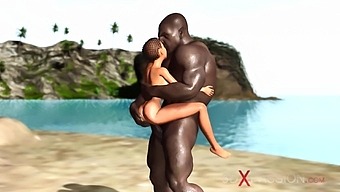 Hot sex on the beach! Big black man bangs a horny ebony on the savage island