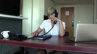 Hot secretary gets horny in the office