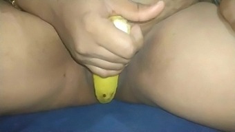Indian stepmom with big natural tits trying banana and masturbating her tite pussy