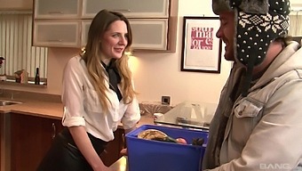 Samantha Bentley wearing stockings being fucked in the kitchen