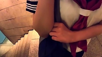 Cute Japanese schoolgirl doesn't shy away from a hard cock