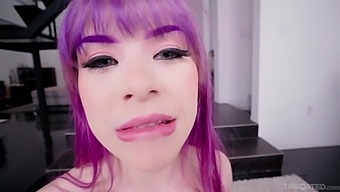 HD POV video of Winter Jade with purple hair wearing lingerie
