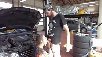 German slut fucked and creampied by beardy mechanic [Public]