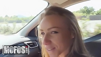 Angel Emily gets crazy with a random guy in his car and takes his cum on her face