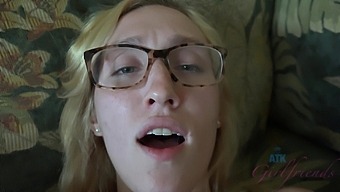 Nerdy young blonde gets busy sucking dick in fine homemade POV