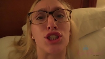 A buxom blonde plays with the penis until cum splashes her delightful lips.