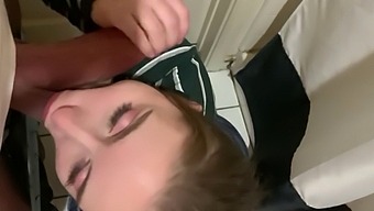 POV blowjob in the bathroom at a party with big cock and cumshot