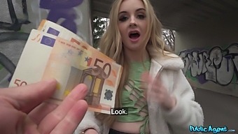 Blonde bombshell gets paid to give a deepthroat blowjob and get laid on the street