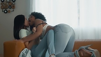 Misty Stone and Vina Star enjoy interracial masturbation on the couch