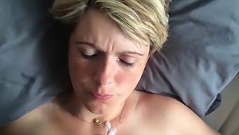 Big natural tits blonde gives a sloppy blowjob and swallows cum in HD