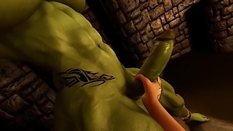 Shemale Orc's solo playtime with a big cock