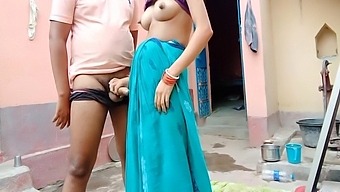 Busty Asian mom gets a handjob and outdoor sex